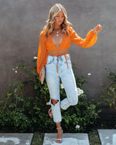 Wander Yonder Cotton Wrap Crop Top - Orange Oshnow