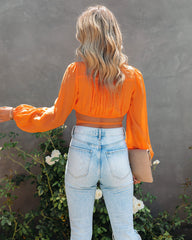 Wander Yonder Cotton Wrap Crop Top - Orange Oshnow