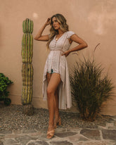 Wandering Soul High Low Crochet Tunic - Dusty Mauve Oshnow