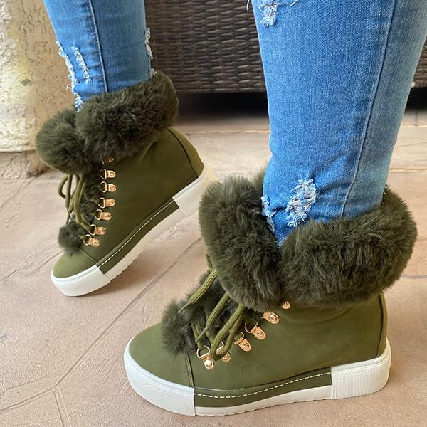 Warm Fur Lace-Up Boots Oshnow