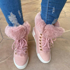 Warm Fur Lace-Up Boots Oshnow