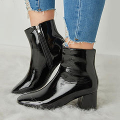 Warm Patent Leather Shiny Pointed Boots Oshnow