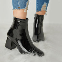Warm Patent Leather Shiny Pointed Boots Oshnow