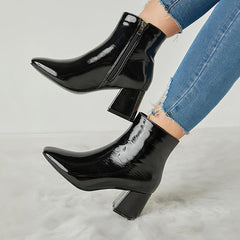 Warm Patent Leather Shiny Pointed Boots Oshnow