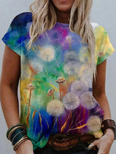 Watercolor Floral Print Round Neck Short Sleeve T-Shirt Oshnow