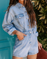 We Can Do It Pocketed Denim Romper - Denim Oshnow