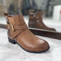 Western Strappy Leather Ankle Boots Oshnow