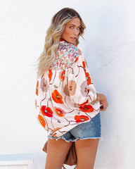 Wilhelmina Satin Mix Print Button Down Blouse Oshnow