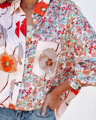 Wilhelmina Satin Mix Print Button Down Blouse Oshnow