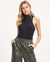 Williams Ribbed Mock Neck Bodysuit - Black Oshnow