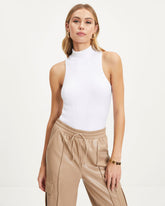 Williams Ribbed Mock Neck Bodysuit - White Oshnow