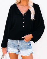 Windswept Relaxed Knit Henley Top - Black Oshnow