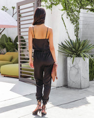 Winsley Pocketed Satin Cowl Neck Jumpsuit - Black Oshnow