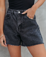 Winston High Waist Frayed Hem Shorts - Black Oshnow
