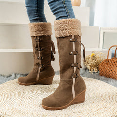 Winter Lace Up Fur Warm Heeled Boots Oshnow