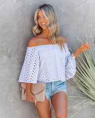 Withdrawn Cotton Eyelet Off The Shoulder Top - Lilac Oshnow