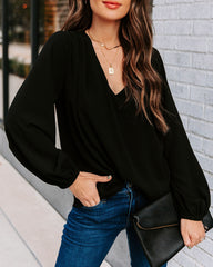 Work Life Balance V-Neck Blouse - Black Oshnow