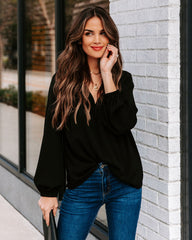 Work Life Balance V-Neck Blouse - Black Oshnow