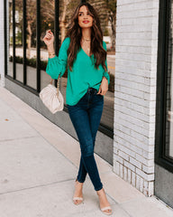 Work Life Balance V-Neck Blouse - Jade Oshnow