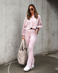 Worry Less Velour Hoodie - Light Mauve Oshnow