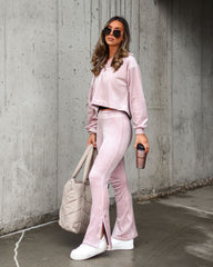 Worry Less Velour Hoodie - Light Mauve Oshnow