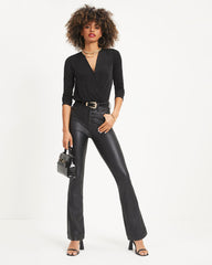 Worth The Wait Drape Bodysuit - Black Oshnow