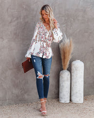 Wrapped Blossoms Button Down Tie Blouse Oshnow