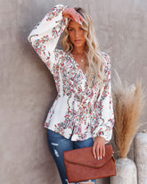 Wrapped Blossoms Button Down Tie Blouse Oshnow