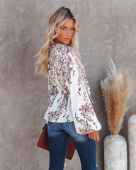 Wrapped Blossoms Button Down Tie Blouse Oshnow