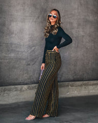 Wynona Pocketed Stripe Metallic Pants - Black/Gold - SALE Oshnow