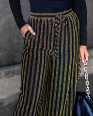 Wynona Pocketed Stripe Metallic Pants - Black/Gold - SALE Oshnow