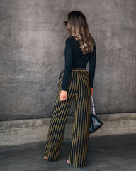 Wynona Pocketed Stripe Metallic Pants - Black/Gold - SALE Oshnow