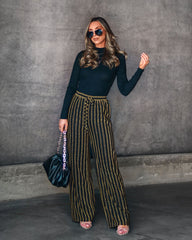 Wynona Pocketed Stripe Metallic Pants - Black/Gold - SALE Oshnow