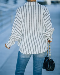 Xara Striped Button Down Blouse - White Oshnow