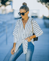 Xara Striped Button Down Blouse - White Oshnow