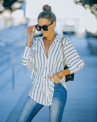 Xara Striped Button Down Blouse - White Oshnow