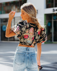 Ximena Puff Sleeve Embroidered Crop Blouse Oshnow