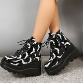 Black Platform Lace-Up Motorcycle Boots