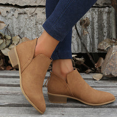 Casual Suede Low Heeled Ankle Booties