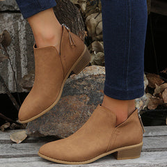 Casual Suede Low Heeled Ankle Booties