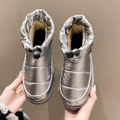 Metallic Drawstring Design Thermal Lined Snow Boots