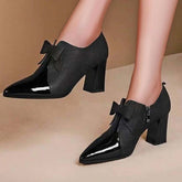 Elegant Pointed Toe Bowknot Chunky High Heels