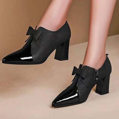 Elegant Pointed Toe Bowknot Chunky High Heels