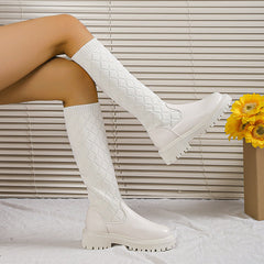 Knitted Argyle Sock Mid-Calf Boots