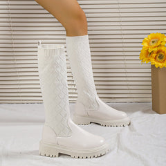 Knitted Argyle Sock Mid-Calf Boots