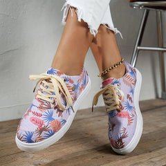 Multicolor Leaf Print Lace-Up Sneakers