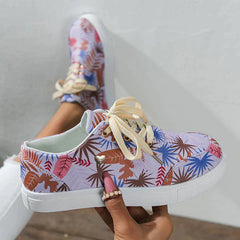 Multicolor Leaf Print Lace-Up Sneakers