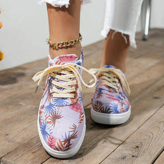 Multicolor Leaf Print Lace-Up Sneakers