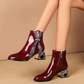 Bling Rhinestone Sequined Patent Leather Ankle Boots