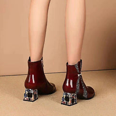 Bling Rhinestone Sequined Patent Leather Ankle Boots
